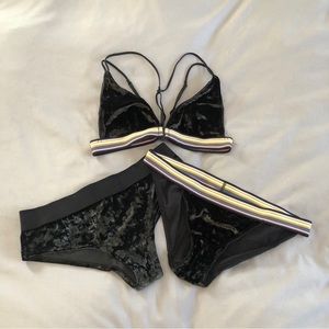 Victoria’s Secret PINK Black Crushed Velvet Bralette and Panties Set